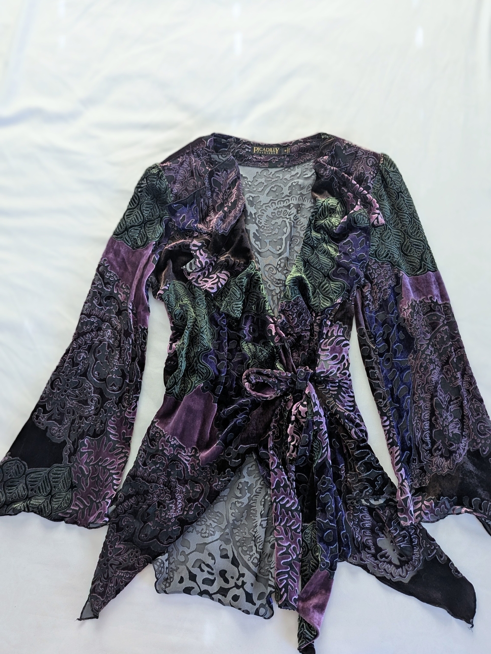Picadilly Fashion Purple & Black Velvet Wrap Blouse